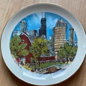 Chic Cityscape Dinner Plate - Red, Blue, Green